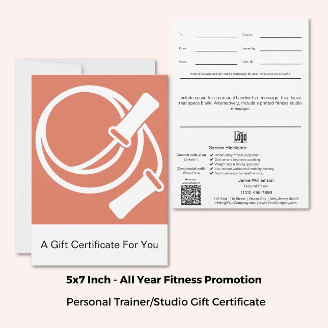 Carte Certificat cadeau de 5"x7" Orange blanc et saines  (5"x7" Orange White Healthy Habits Gift Certificate)