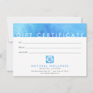 Carte Certificat cadeau de bien-être bleu Abstrait moder