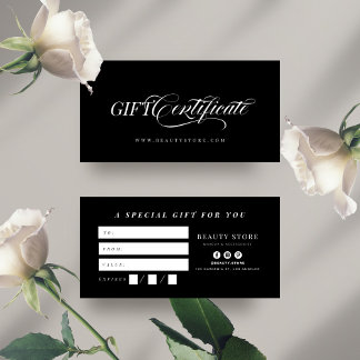 Carte Certificat cadeau de calligraphie minimaliste