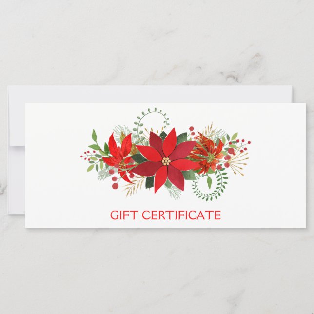 Carte Certificat Cadeau de Fête Poinsettia Rouge d'Hiver (Devant)