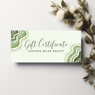 Carte Certificat Cadeau de Géode d'Agate Pailletée Vert