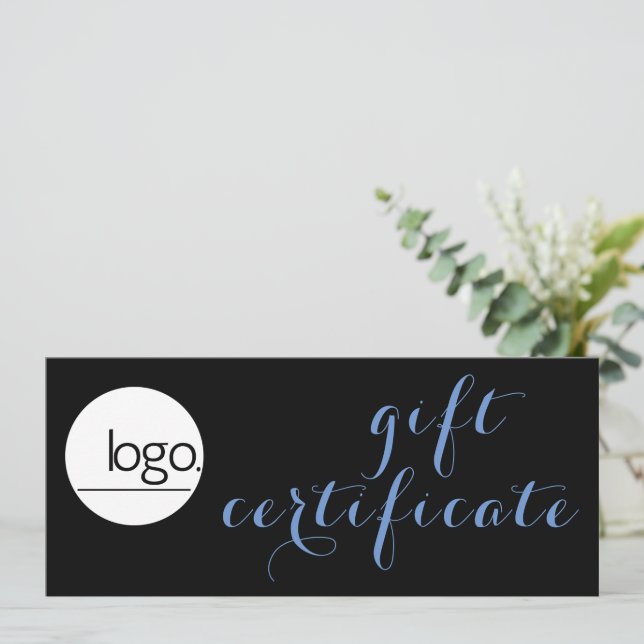 CARTE CERTIFICAT CADEAU DE LOGO D'AFFAIRES BLEU TENDANCE (Debout devant)