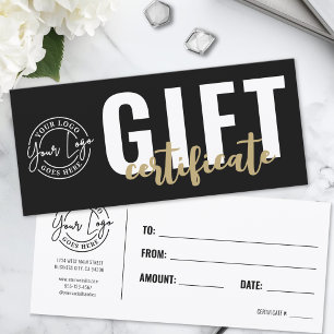 Carte Certificat Cadeau de Logo d'Affaires Or Noir