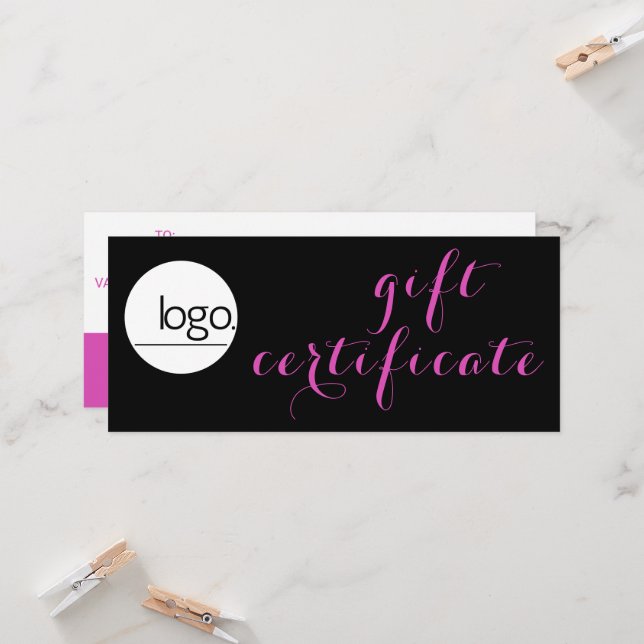CARTE CERTIFICAT CADEAU DE LOGO D'AFFAIRES ROSE NOIRE TE (Devant/Arrière en situation)