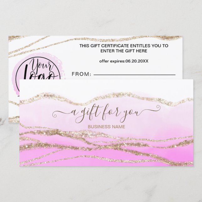 Carte Certificat cadeau de logo or couleur d'aquarelle v (Devant / Derrière)
