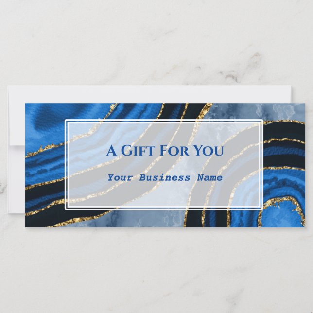 Carte Certificat cadeau de luxe Marine Blue Agate Gilded (Devant)