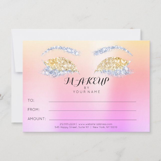 Carte Certificat Cadeau de Maquillage Rose Pailleté Ombr (Devant)