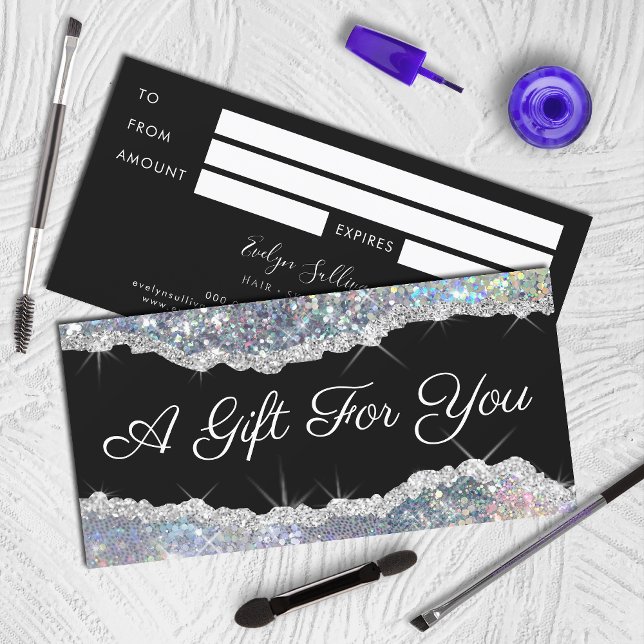 Carte certificat cadeau de parties scintillant en argent (Créateur téléchargé)