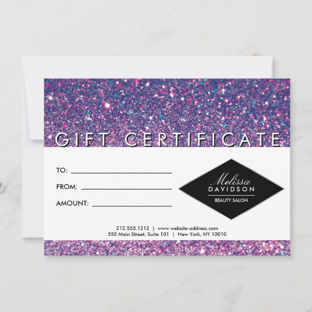 Carte Certificat-cadeau de Parties scintillant violette  (Devant)