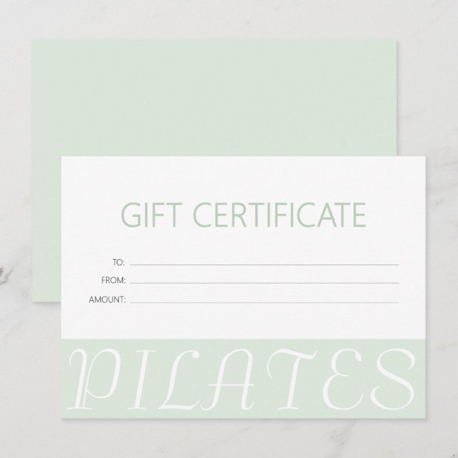 Carte Certificat cadeau de Pilates verts à la menthe mod (Devant / Derrière)