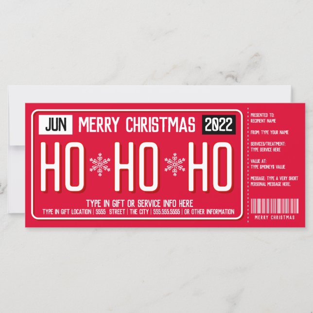 Carte Certificat cadeau de plaque de Noël (Devant)