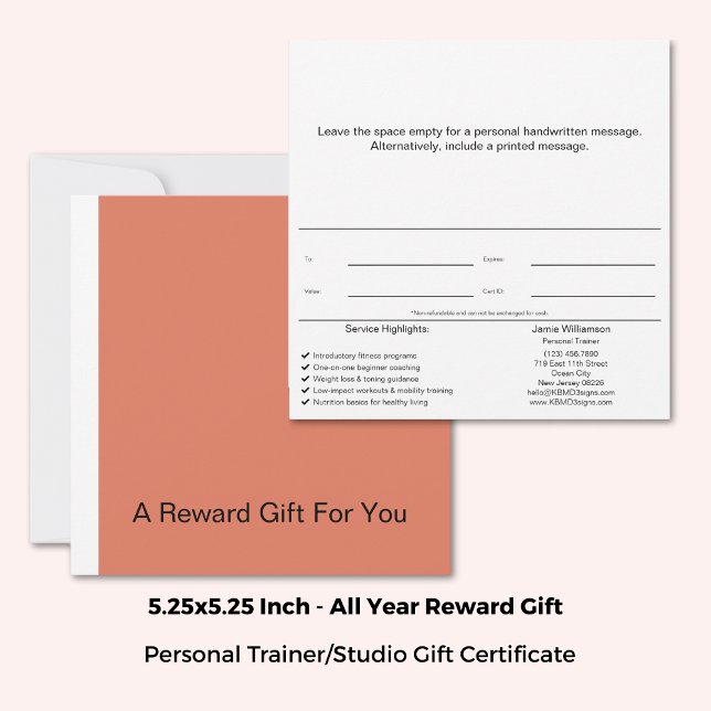 Carte Certificat cadeau de récompense d'entraîneur de bo (Square 5.25"x5.25", Healthy Habits Coach Reward Gift Certificate, Orange, White, Black Brand Colors)