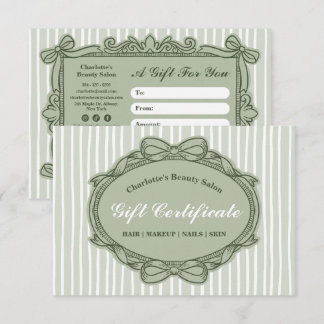 Carte Certificat Cadeau de Salon à Cadre Orné de Vert Sa