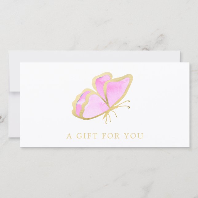 Carte Certificat-cadeau de salon de papillon rose et or (Devant)
