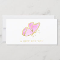 Certificat-cadeau de salon de papillon rose et or