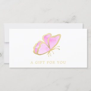 Carte Certificat-cadeau de salon de papillon rose et or