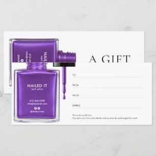 Carte Certificat Cadeau de Salon d'Ongles Vernis à Ongle