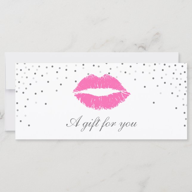 Carte Certificat cadeau de salon | Lèvres roses Confetti (Devant)