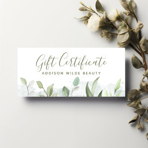 Carte Certificat Cadeau de Végétation Aquarelle Rustique