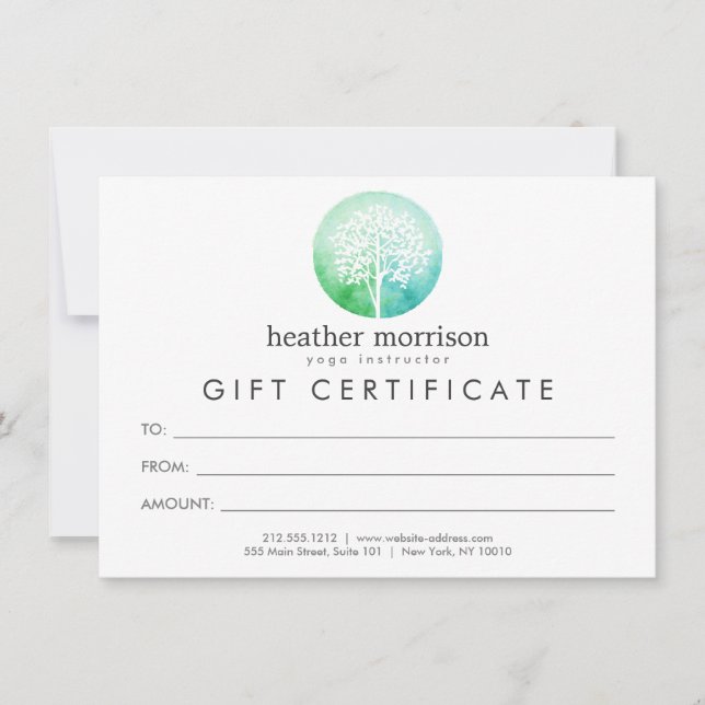 Carte Certificat cadeau de yoga et bien-être pour l'arbr (Devant)