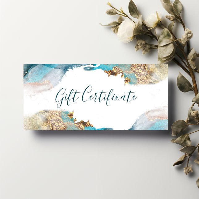 Carte Certificat Cadeau D'Encre Liquide Moderne Bleu Et  (Créateur téléchargé)