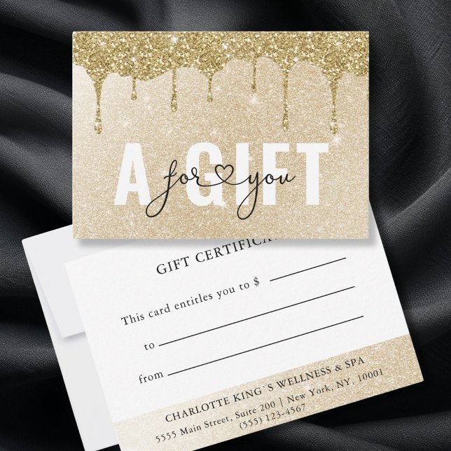 Carte CERTIFICAT CADEAU D'ENTREPRISE | Baisse de Parties (BUSINESS GIFT CERTIFICATE | Gold Glitter Drop)