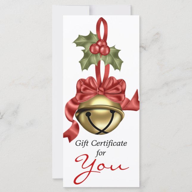 Carte Certificat cadeau d'entreprise Gold Bell Red Ribbo (Devant)