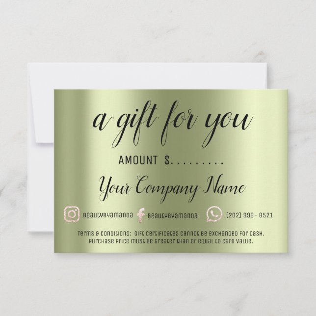 Carte Certificat cadeau d'entreprise Logo vert social mo (Devant)