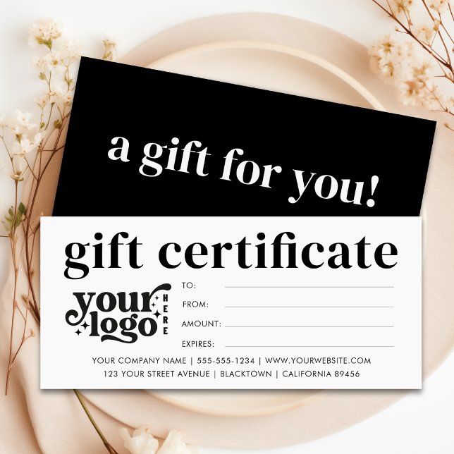 Carte Certificat cadeau d'entreprise moderne avec logo p (Modern Business Gift Certificate With Custom Logo)