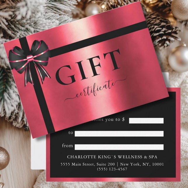 Carte CERTIFICAT CADEAU D'ENTREPRISE | Moderne | Ruban (BUSINESS GIFT CERTIFICATE | Modern | Ribbon, red, black.)