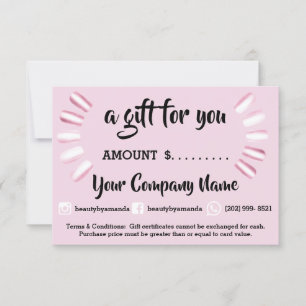 Carte Certificat cadeau d'entreprise ongles Studio Rose