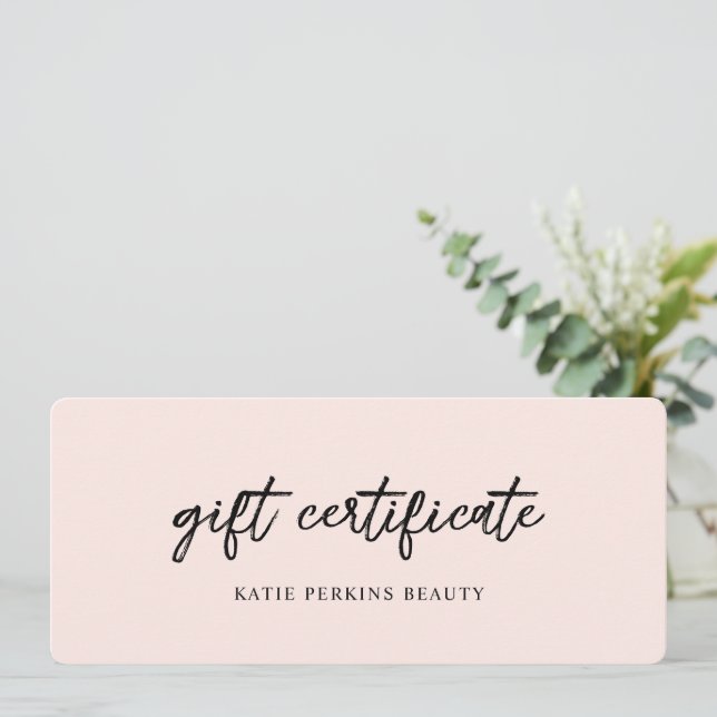 Carte Certificat cadeau d'entreprise rose pâle (Debout devant)