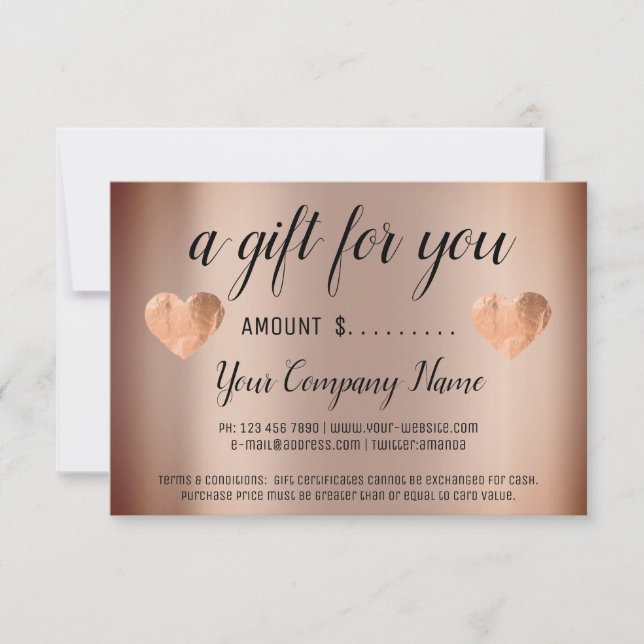 Carte Certificat cadeau d'entreprise Simple Rose de cuiv (Devant)