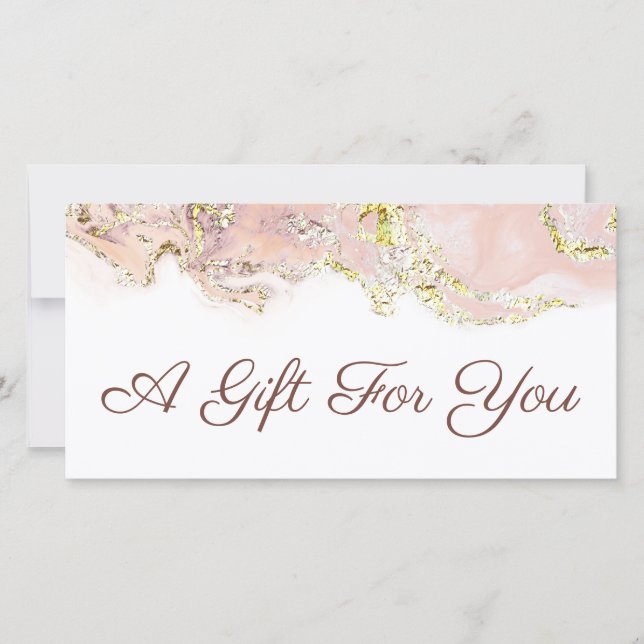 Carte certificat cadeau design en marbre rose (Devant)
