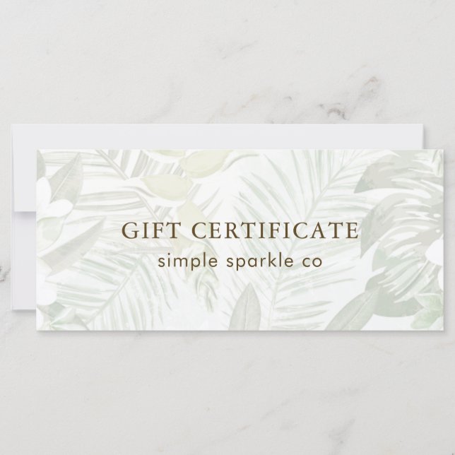 Carte Certificat cadeau d'impression de palme verte mode (Devant)