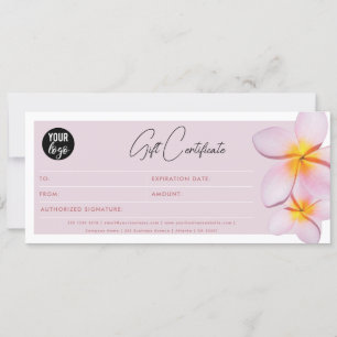 Carte Certificat cadeau du logo commercial Plumeria