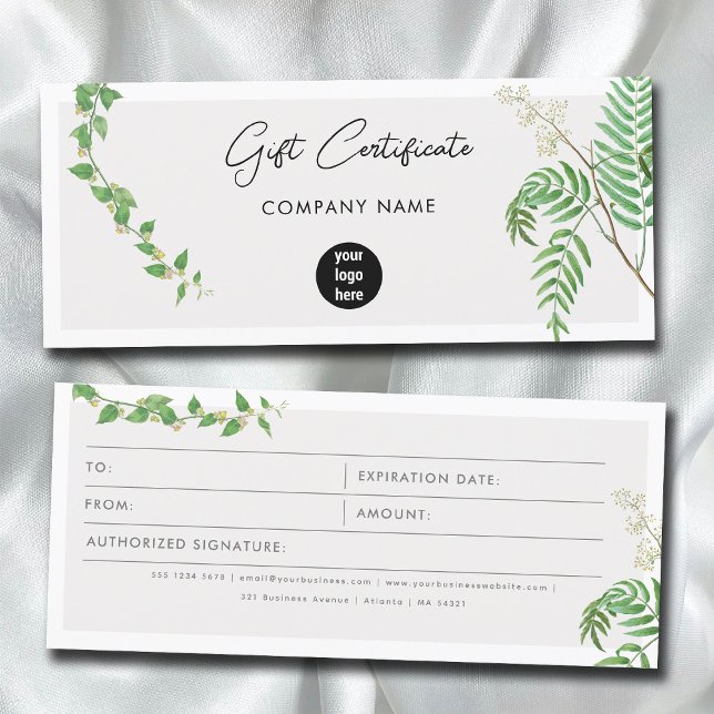 Carte Certificat cadeau du logo de l'entreprise de verdu (Greenery Business Logo Gift Certificate Voucher)