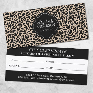 Carte Certificat cadeau du salon de beauté Leopard Coiff