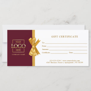 Carte Certificat Cadeau Élégant Chic Rouge Or