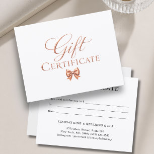 Carte Certificat Cadeau Élégant en Cuivre Blanc