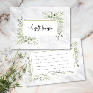 Carte Certificat Cadeau Élégant Marbre Floral Végétal