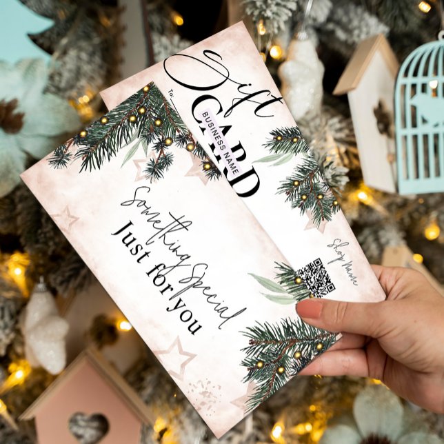 Carte Certificat cadeau Elegant Pine | Personnalisable  (Elegant Pine Gift Certificate | Customizable #christmasgiftcard #newyear #lights #pinetrees #chick)