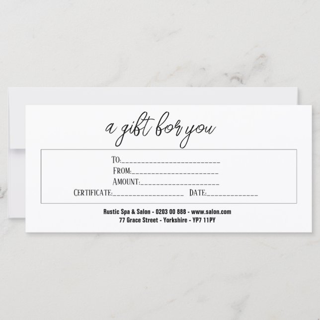 Carte Certificat cadeau Élégant pour écriture manuscrite (Devant)