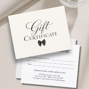 Carte Certificat Cadeau Élégant Ruban Beige Noir
