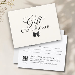 Carte Certificat Cadeau Élégant Ruban Beige Noir