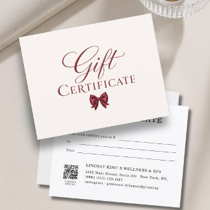 Carte Certificat Cadeau Élégant Ruban Beige Rouge