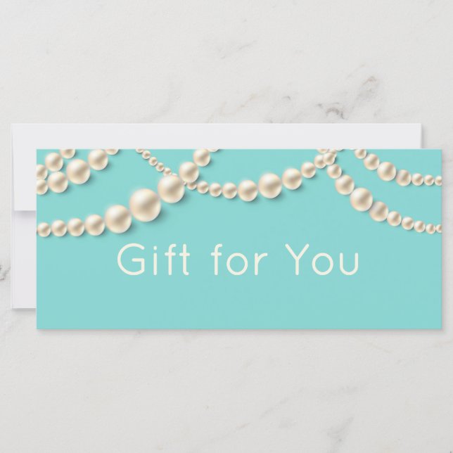 Carte Certificat cadeau Elegant Turquoise & Pearl (Devant)