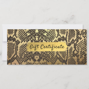 Carte Certificat Cadeau en Feuille de Serpent Doré