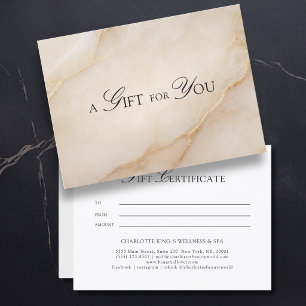 Carte Certificat Cadeau en Marbre Beige Élégant