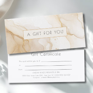 Carte Certificat Cadeau en Marbre Beige Luxe Or